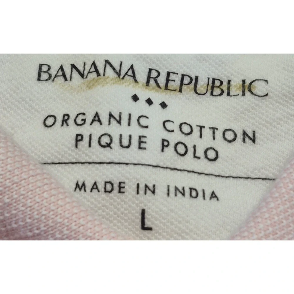 Banana Republic men's Pique light pink polo shirt LG Organic Cotton logo‎ preppy